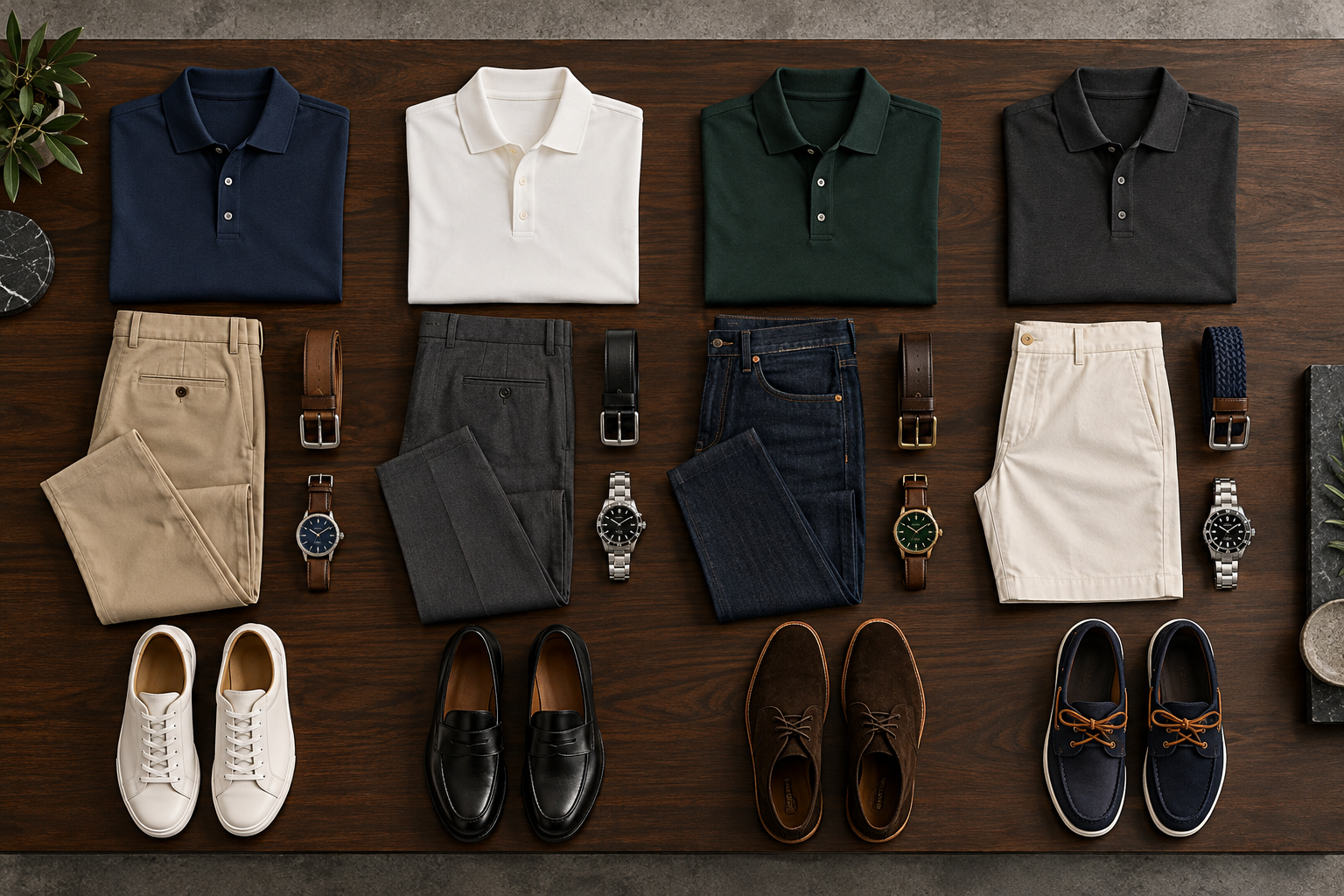 Bốn gợi ý phối áo polo với chino, quần âu, jean và quần short